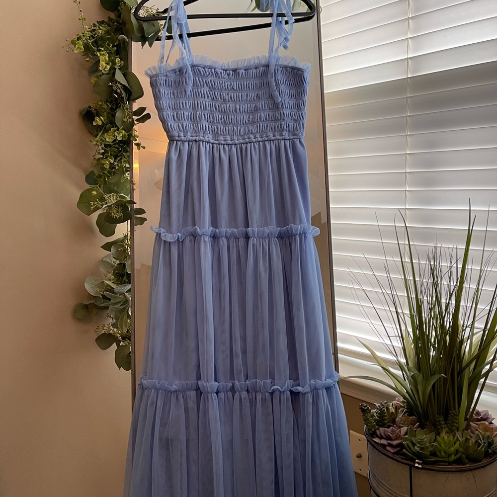Blue Tulle Smocked Maxi Dress